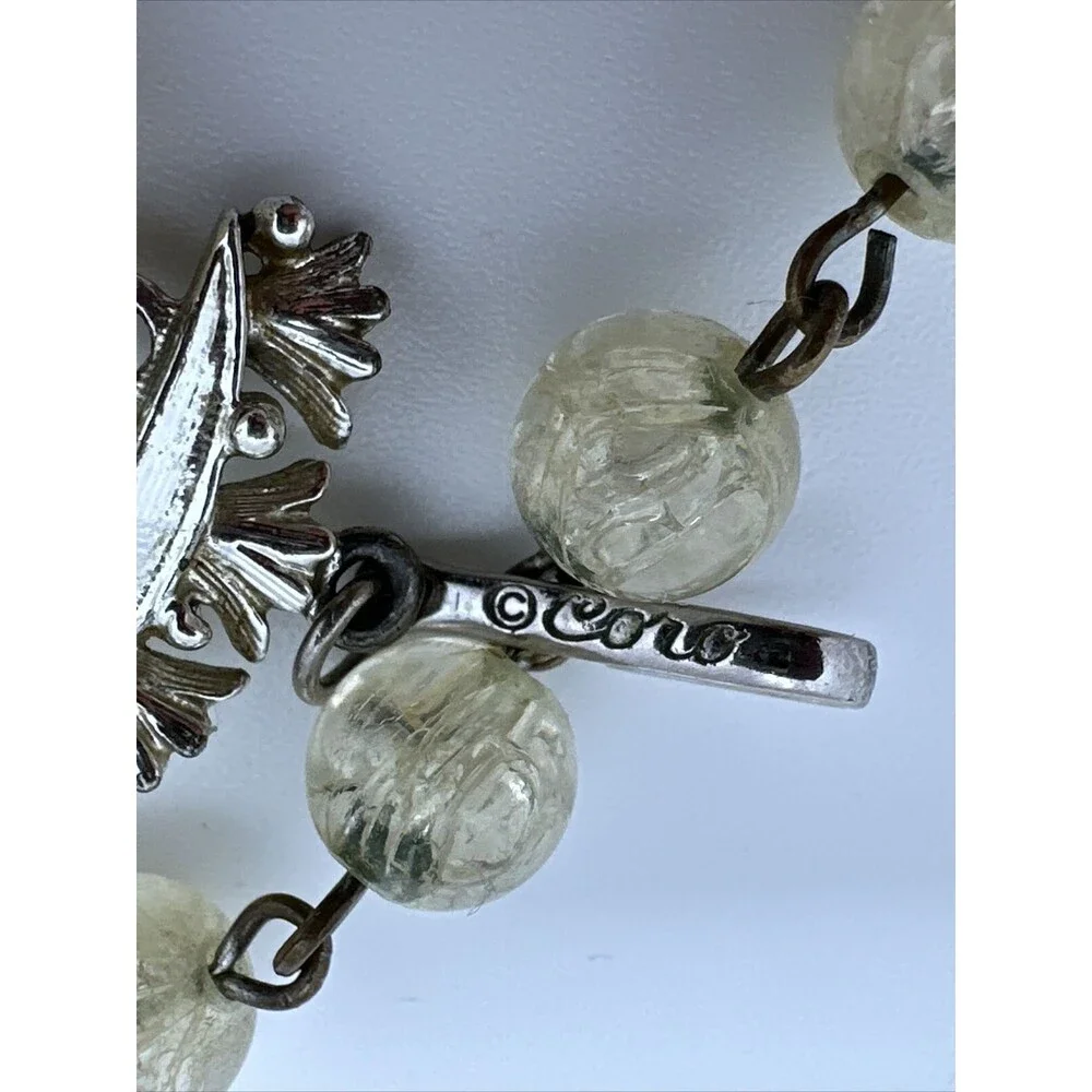 Vintage Coro Lucite Necklace Faceted Bead Cream Ivory Choker 16
